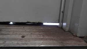 Door sweep chewed by rodents