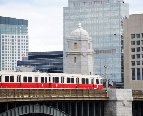 Red Line MBTA Crosses the Longfellow Bridge