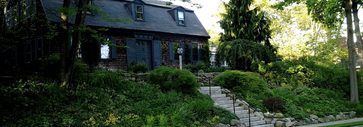 Old residential home in Aspinwall Hill neighborhood of Brookline, MA