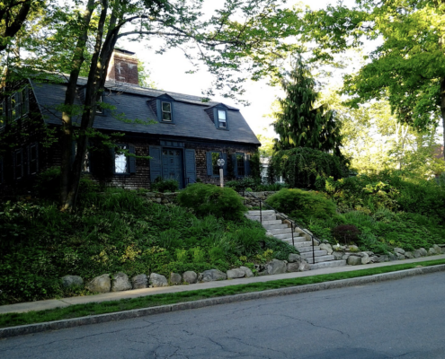 Old residential home in Aspinwall Hill neighborhood of Brookline, MA